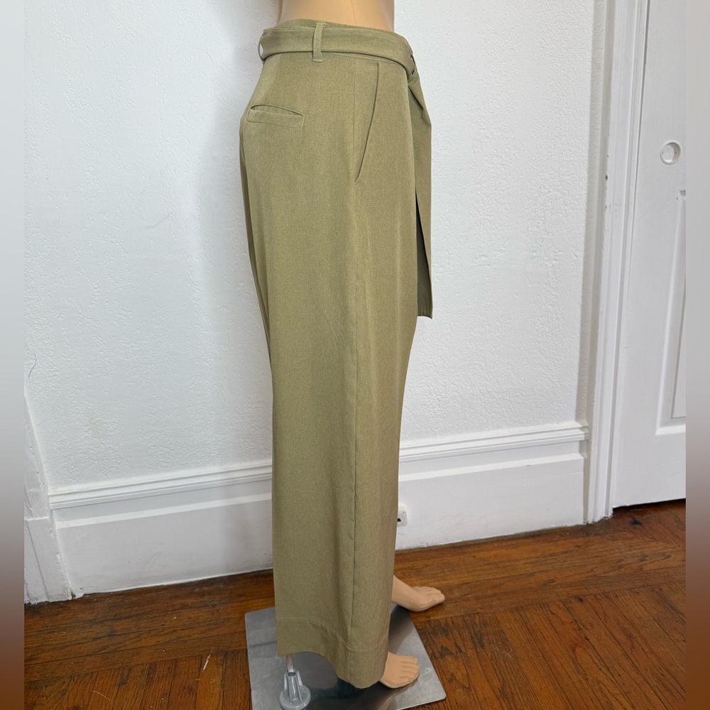 Albion Fit Bow Belt Tie Waist Cropped Wide Leg Pants Size S Heather Khaki - Picture 4 of 11
